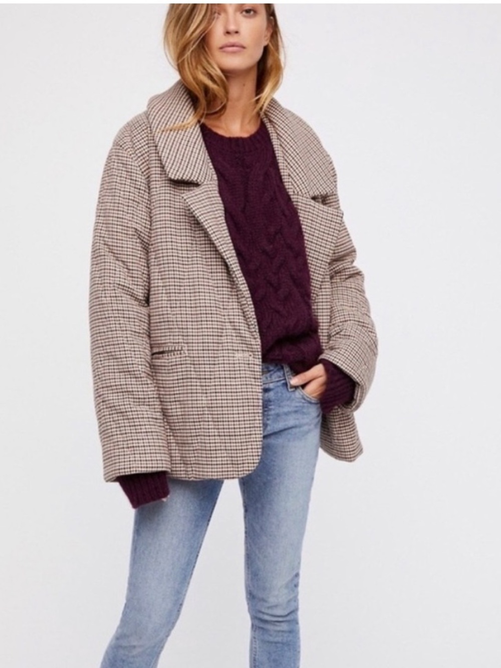 Free People Tawny Plaid Quilted Puffer Jacket in Brown Sz XS